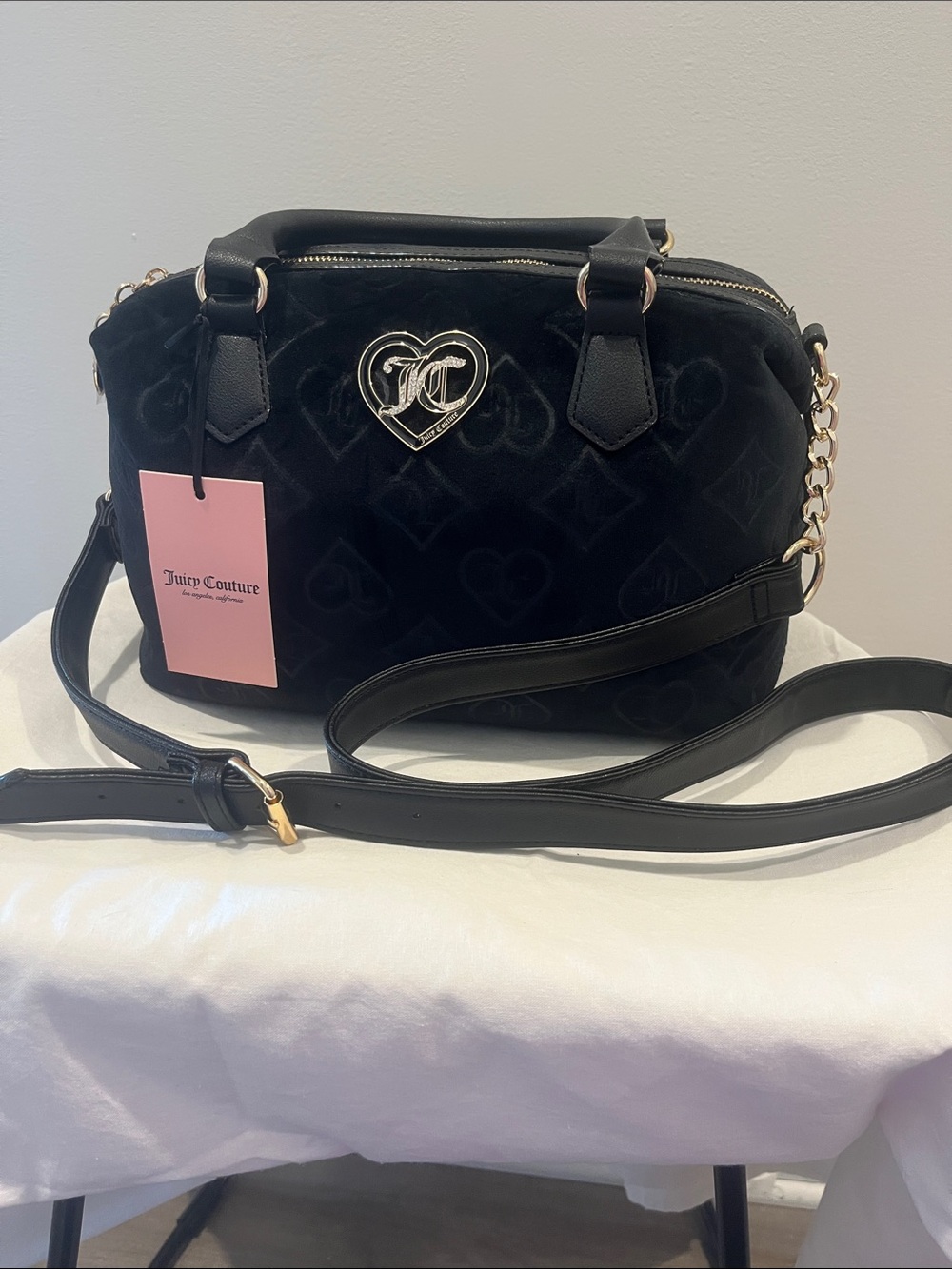 Juicy Couture Black Velvet Heart Logo Crossbody Bag